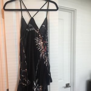 Black & Floral asymmetrical silk dress